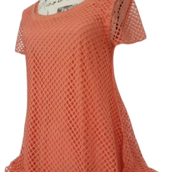 Womens sz Large Coral color Lined Net coverup swimsuit poolside Beachwear - Picture 1 of 6